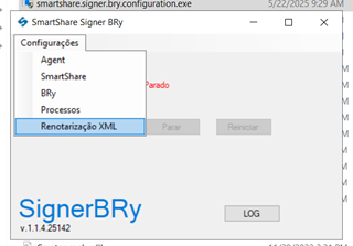 Tela do Agent do SmartShare Signer Bry