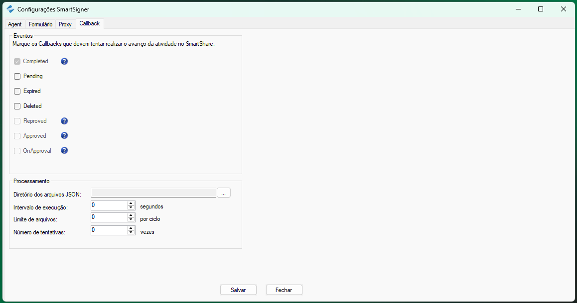 Aba Callback das Configurações SmartSigner