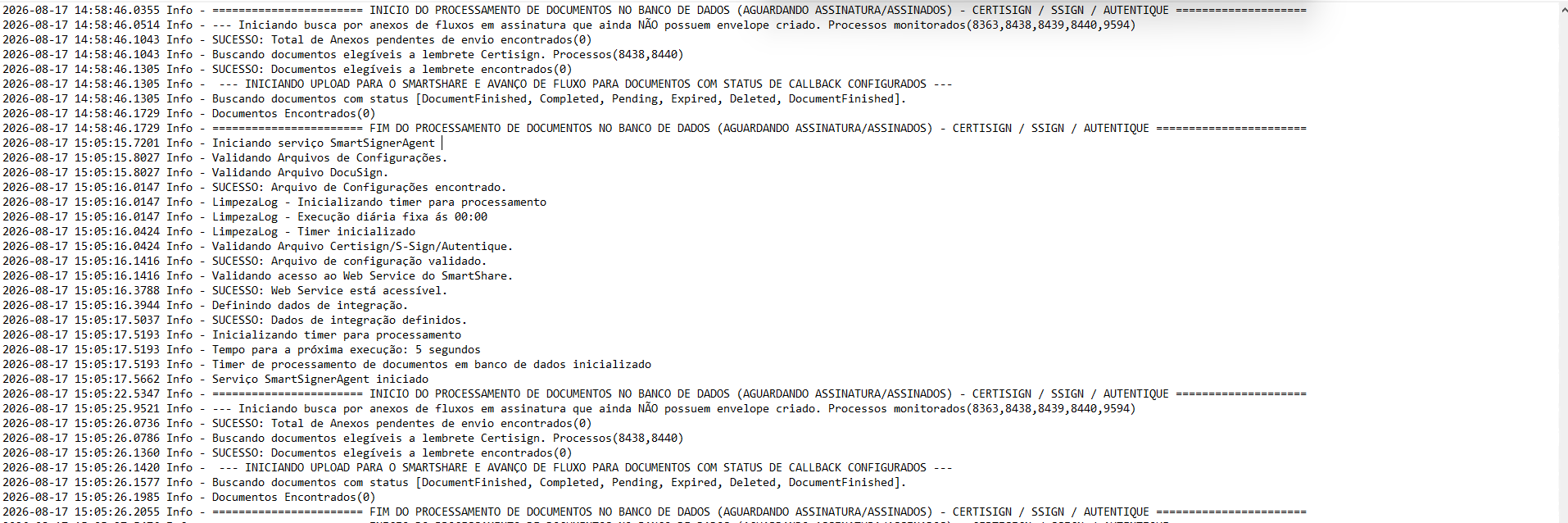 Log de execução do SignerAgent
